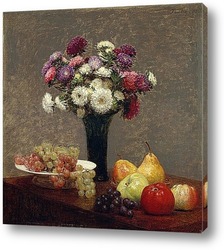   Картина Астры и фрукты на столе