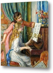    Две молодые девушки у фортепиано