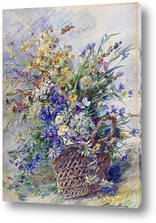   Картина Корзина с полевыми цветами и две бабочки