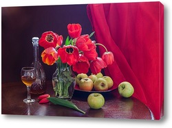   Картина Красные тюльпаны и зелёные яблоки