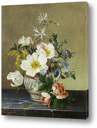   Картина Натюрморт с цветами на мраморном выступе