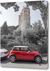   Картина Красное авто на фоне башни
