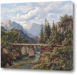    Деревянный мост о горном потоке в 1861