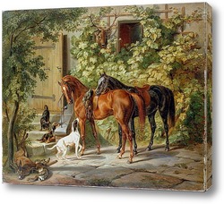   Картина Лошади у крыльца