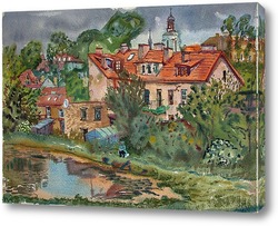   Картина уголок Вильнюса, дождливый день