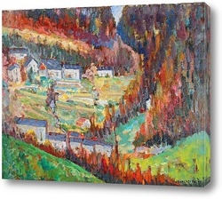   Картина Деревня в осенем пейзаже