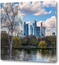   Картина Береза и высотки Москвы Сити