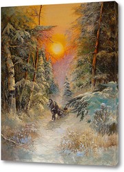   Картина Зимним лесом