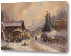  Зимний пейзаж деревни