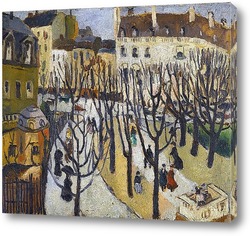   Картина Парижская площадь, голые деревья
