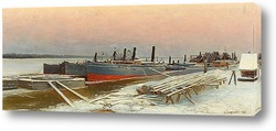   Картина Лодки в доке в Зимой, 1885