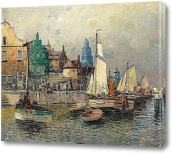   Картина Портовый город с парусниками
