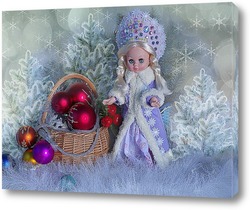   Картина Новогоднее фото с куклой  Снегурочкой и елочными шарами