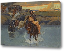  Черкесские всадники, пересекающие реку