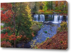   Картина золотая осень и водопад