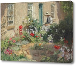    Женщина, читающая в саду