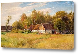   Картина Сельский дом  Цветущий луг
