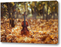   Картина скрипка в осеннем лесу