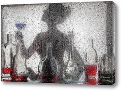   Картина Силуэт девушки за мокрым стеклом.