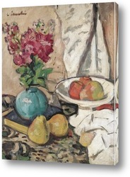  Натюрморт с яблоками и фруктами в голубой вазе