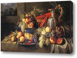    Натюрморт с фруктами,омаром и хлебом