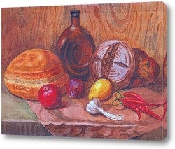   Картина натюрморт с хлебом и фруктами