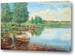   Картина Пейзаж с мальчиком рыбаком