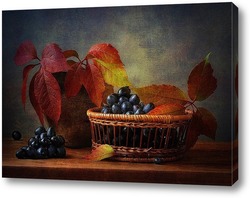   Картина композиция с виноградом и осенними листьми