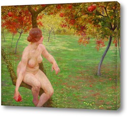   Картина Голая женщина с гранатом на лужайке