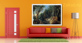 Модульная картина Пастырь с паствой в древесном пейзаже