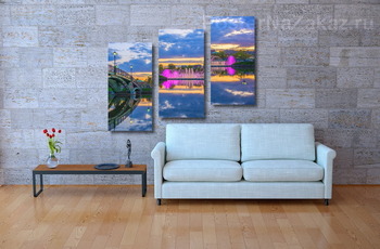 Модульная картина Цветомузыкальный фонтан на закате дня