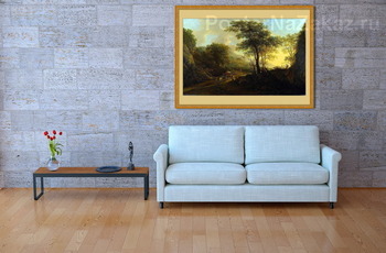 Модульная картина Скалистый пейзаж с быками, впряжёнными в телегу