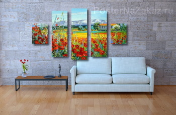 Модульная картина Маковое поле у гор