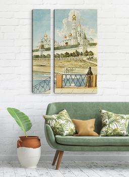 Модульная картина Вид Кремля с Москворецкого моста. Сер XIX века.