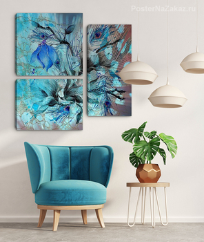 Модульная картина Голубые акварельные цветы