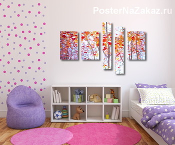 Модульная картина Деревья рябины на фоне первого снега 2.