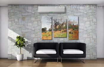 Модульная картина Осенний пейзаж с пастушкой и крупным рогатым скотом