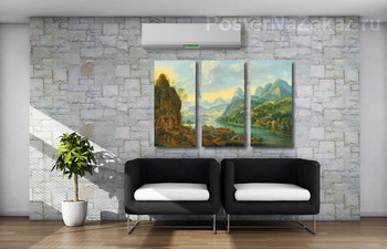 Модульная картина Речной пейзаж с горами