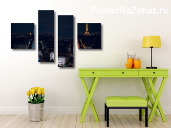 Модульная картина Ночной Париж и Эйфелева башня