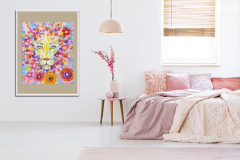 Модульная картина Лев в цветах