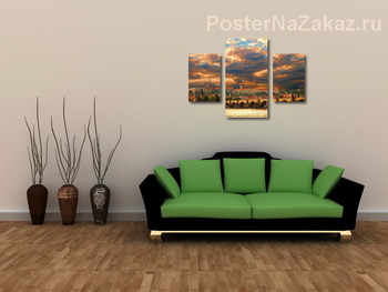 Модульная картина рассвет в Праге