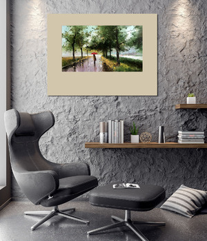 Модульная картина Сентябрь. Аллея. Красный зонтик