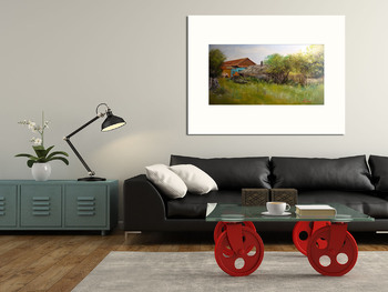 Модульная картина Дом с садом и банькой