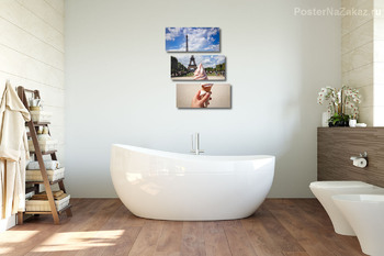 Модульная картина Клубничное мороженое в рожке с видом на Эйфелеву башню, Париж, Франция