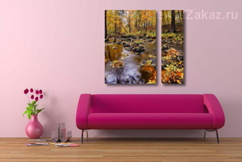 Модульная картина Бурный ручей в осеннем лесу