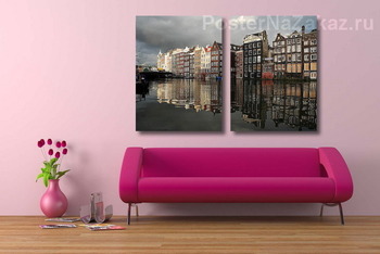 Модульная картина Отражающиеся дома в реке. Амстердам