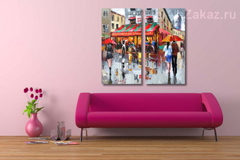 Модульная картина Париж Гуляя под зонтом