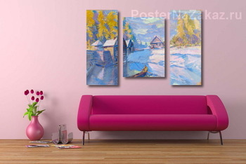 Модульная картина Зимний пейзаж с лодкой