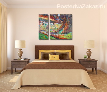 Модульная картина Деревня в осенем пейзаже