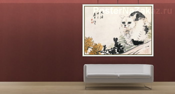 Модульная картина Хризантема и кошка